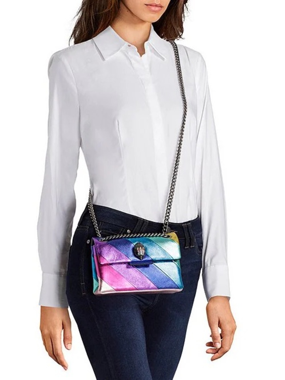 NEW- Kurt Geiger London Mini Kensington Metallic Rainbow Striped Crossbody Bag